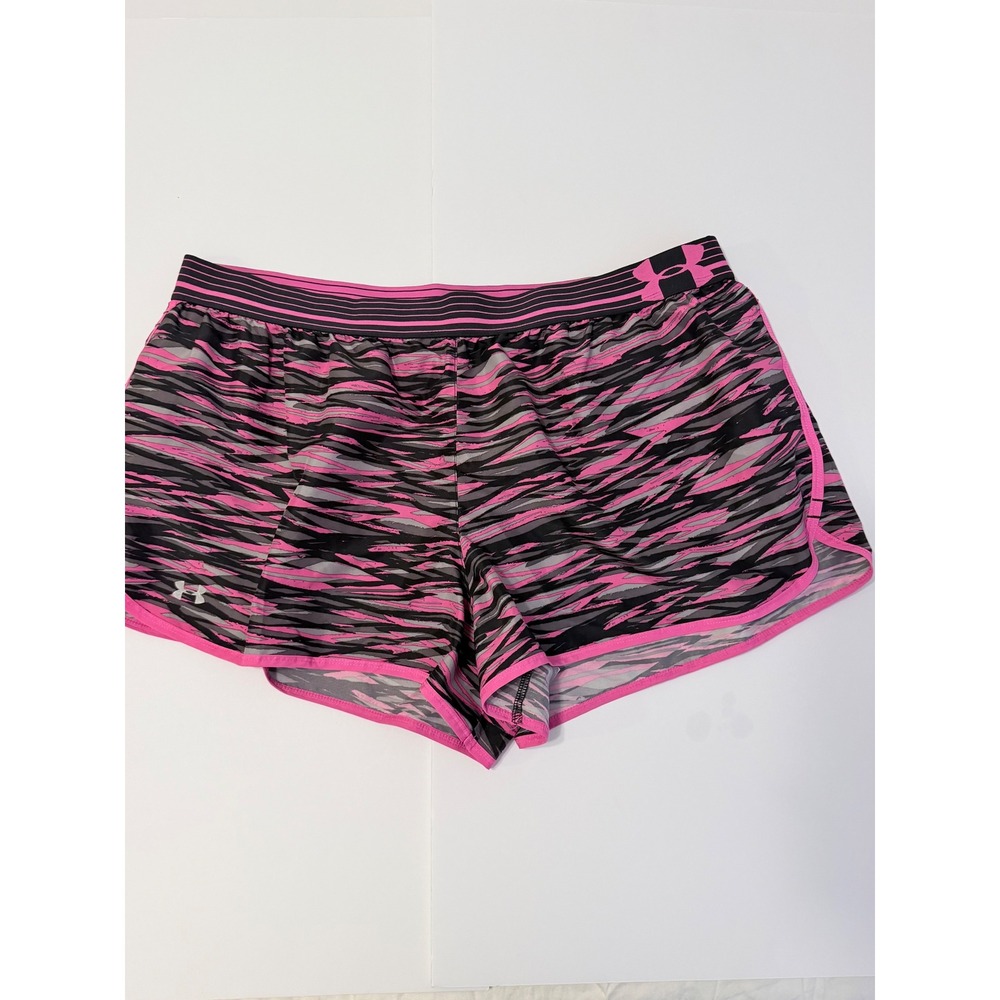 Under Armour Pink Black Abstract Print Running Shorts Built-in Liner Womens